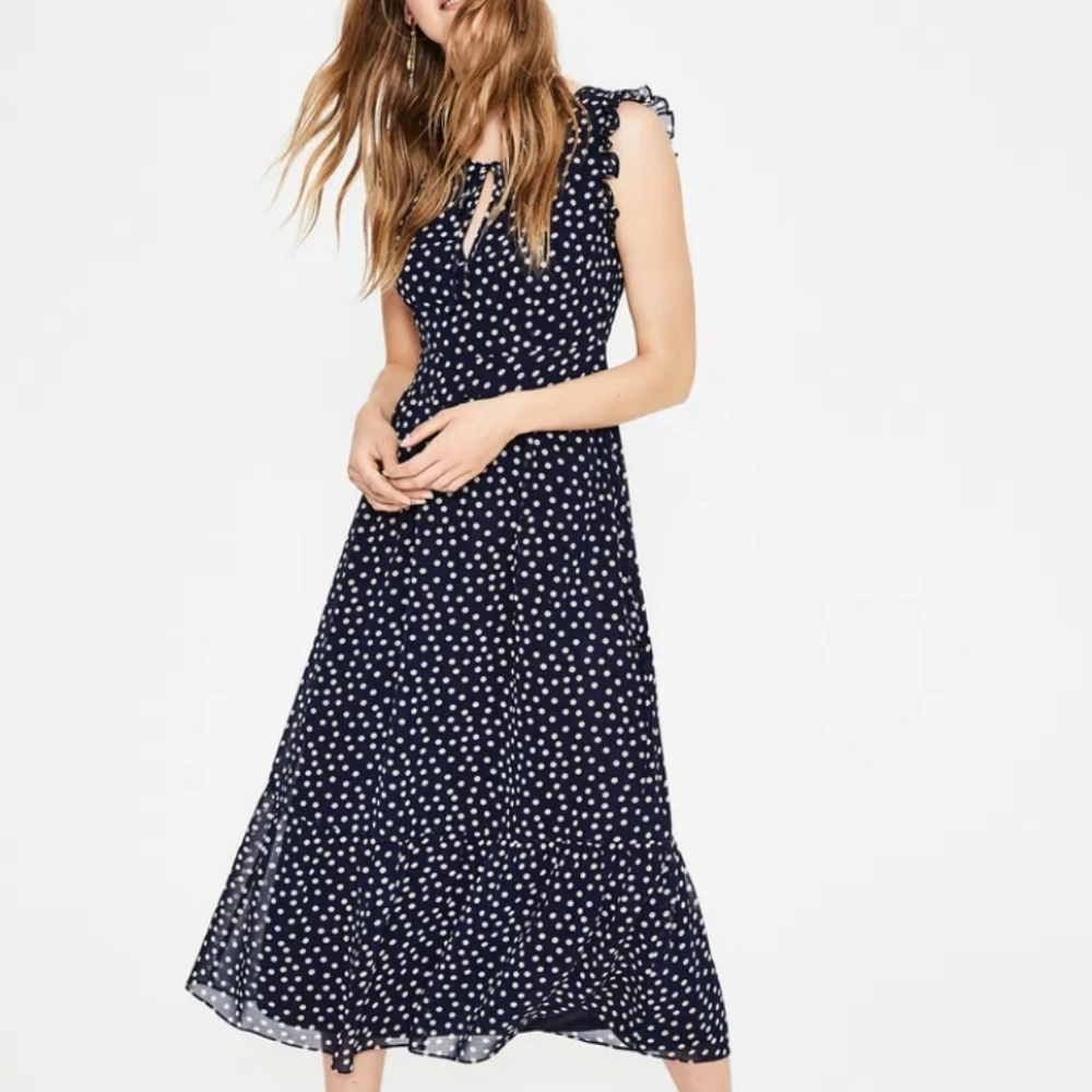 Lauren Navy Polka Dot Midi Dress